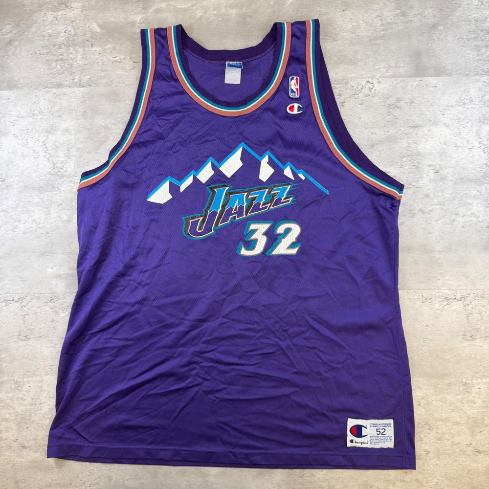 Vintage Champion Utah Jazz Karl Malone 32 Purple Mountain Jersey Size 52 NBA